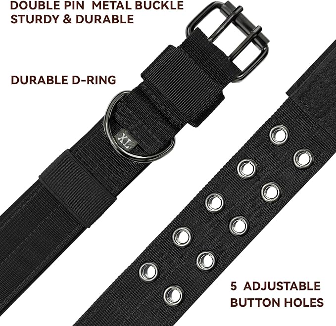 Heavy Duty Dog Collar for Large Dogs, Tactical Dog Collars with Metal Buckle & D Ring, 1.5" Width Thick Adjustable Nylon Collar for Medium Dogs, Black/M