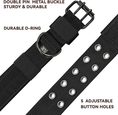 Heavy Duty Dog Collar for Large Dogs, Tactical Dog Collars with Metal Buckle & D Ring, 1.5" Width Thick Adjustable Nylon Collar for Medium Dogs, Black/M