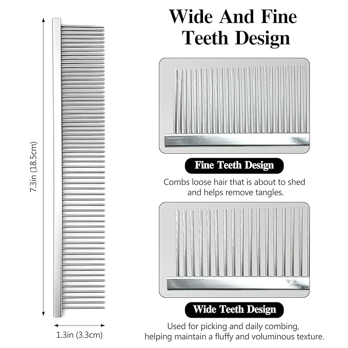Professional Dual-Sided Fine & Coarse PET Grooming Comb with Antistatic Brass Handle and Rounded Teeth