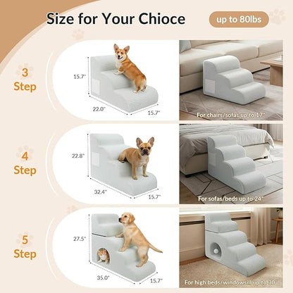 Dog Stairs for Bed Up to 24" H, Extra Height 22.8" 4-Step Pet Steps for Small Dogs and Cats, Non-Slip Sturdy Dog Ramp with Anti-Tip Safety Strap and Washable Cover,Balanced Ramp Indoor Pet Stairs