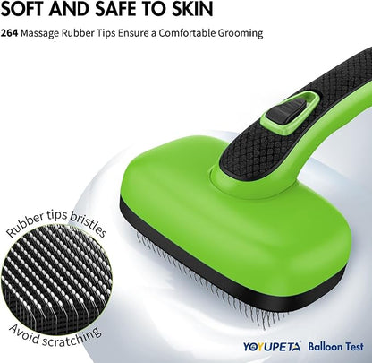 3PC Dog Brush Kit - Self-Cleaning Slicker Brush with Bath Brush & Undercoat Rake | Deshedding Tools for Large - Small Dogs & Cats, Professional Pet Grooming Set for Heavy Shedding, Green