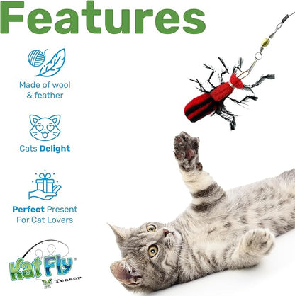 2 Inch Handmade Cat Toy Teaser Wand Refill Beetle - Red Natural Material Toys, Hunting Instinct Play, Interactive Exercise Attachment Set for Indoor Cats