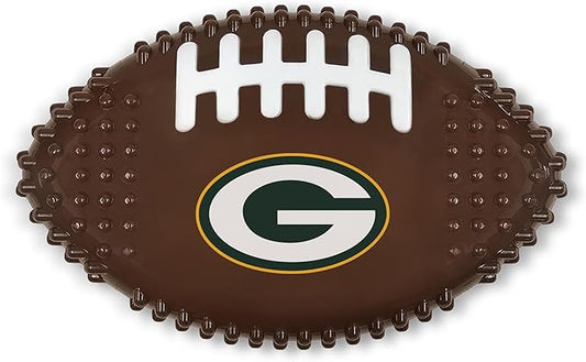 NFL Green Bay Packers Mega- Chew Hard Nylon Bacon-Flavored Dog Bone Football Chew Toy Interactive Tasty Fun Dog Chewy Toys Indestructible Strong Durable Tough Pet Biting Playtoy for Aggressive Chewers