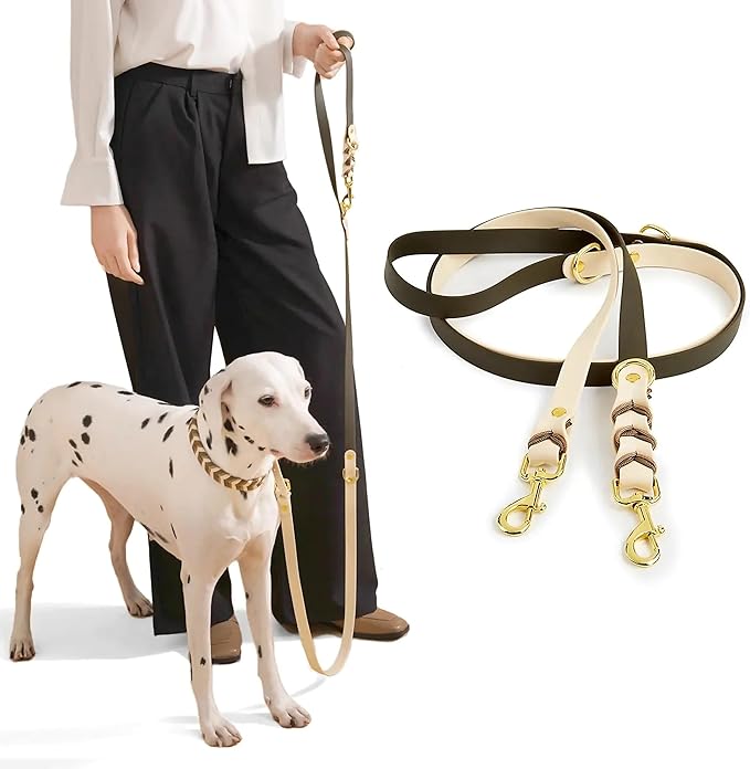 Albcorp Braided Hands-Free Dog Leash – Small & Medium Sizes, 7.2 ft Long – PVC Coated, Adjustable for Cross-Body, Waist, or Handheld Use – Waterproof, Customizable & Durable. Cream/Green, Medium