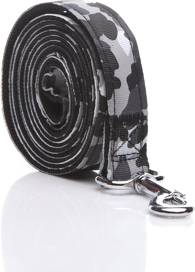 Heavy Duty Dog Leash, 4 FT/ 6 FT/ 10 FT Long, 1 Inch Wide, Nylon Camouflage Dog Leash for Small and Medium Dogs (Black, 10 FT)