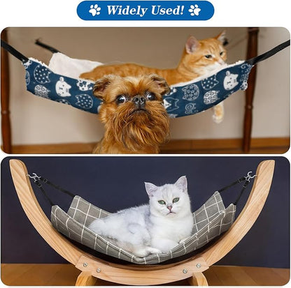Jetec 2 Pack Cat Hammock for Cage, Catio Accessories Reversible Soft Cats Bed with Adjustable Straps and Hooks Double-Sided Linen and Fleece Hanging Hammock for Cats, Kitten(Cat and Plaid,L)