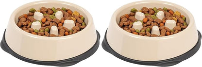 IRIS USA 2 Cups Slow Feeder Dog Bowl, Anti-Choking, Anti-Slip, Easy to Clean, Interactive Puzzle Toy, Healthy Digestion, Long snouted, Dogs Cats & Other Pets, BPA, PVC, Phthalate Free, Beige/Black