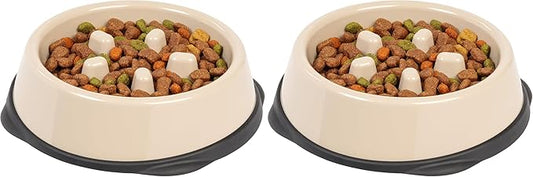 IRIS USA 2 Cups Slow Feeder Dog Bowl, Anti-Choking, Anti-Slip, Easy to Clean, Interactive Puzzle Toy, Healthy Digestion, Long snouted, Dogs Cats & Other Pets, BPA, PVC, Phthalate Free, Beige/Black
