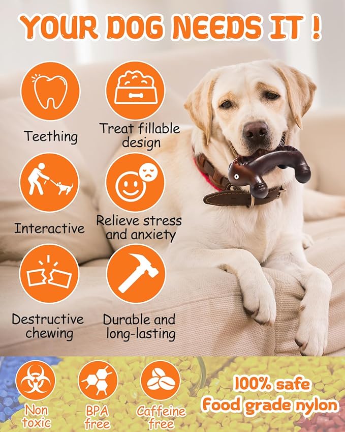 Dog Toys for Aggressive Chewers Large Medium Breed Dogs, Interactive Treat Fillable Enrichment Chew Toy, Indestructible Long Lasting Nylon Teething Bones