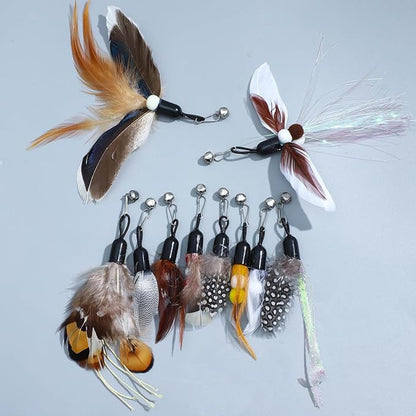 10 Pieces Cat Feather Toys Replacement Insect Cat Toy with Bell Wand Refills Cats Toy Replacement Natural Bird Feathers for Cats Toys