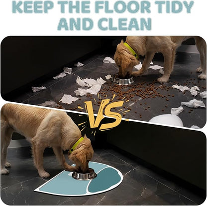 Pet Feeding Mat Semicircle, 20''x12'' Absorbent Mat for Cat Dog Water Bowl, Quick Dry Dog Water Dispenser Mat, Easy Store Cat Food Mats Wipe Clean, Fit with Cage, Living Room, Garden, Dark Teal