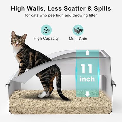 2 Pack Stainless Steel Litter Box | XL Enclosed Cat Litter Boxes with Lid for Big Cats and Multi-Cats | High Sided, Anti-Urine Leakage | Non-Stick Bottom（Silver Gray）