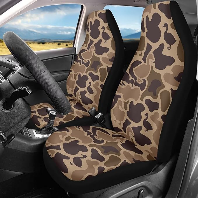 Car Front Seat Covers Waterproof Brown Duck Camouflage Car Seat Cover Automotive Interior Accessories 2 Pcs Set Easy to Install Universal Fit Most Cars,SUV, Trucks