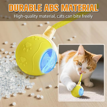 Interactive Cat Toys for Indoor,Automatic Moving Electric Rolling Pet Ball,Smart Teasing Toy for Kitty,3 Modes and USB Rechargeable,Tail 2.0 Cat Feather Toy Yellow