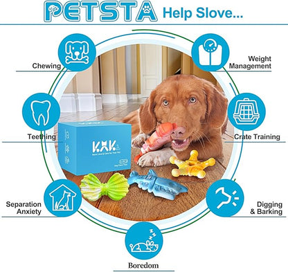 PETSTA Dog Chew Toys for Aggressive Chewers, Durable Dog Toys for Large Dogs, Heavy Duty Dog Toys/Large Dog Toys/Indestructible Dog Toys, Tough Dog Toys for Medium/Large Dogs Breed (New 4 Pack)