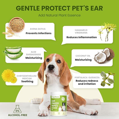 Ear Finger Wipes for Dogs & Cats, Thicker Dog Ear Cleaner Wipes, Natural Relief Cat Ear Cleaner Dog, Pet Health Supplies for Dog Small Animal Cat, Aloe Scent Deodorizing - 50 Count