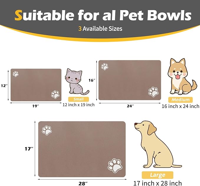Pet Feeding Mat-Absorbent Dog Mat for Food and Water Bowl-Accessories Pet Supplies-Bowl for Messy Drinkers-No Stains Quick Dry Dog Water Dispenser Mat (16"x24", Brown)