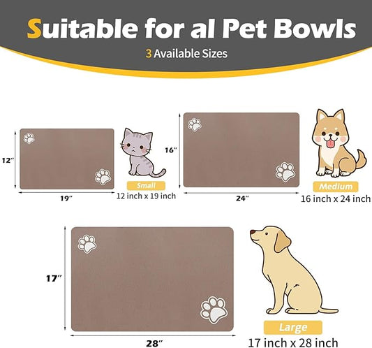 Pet Feeding Mat-Absorbent Dog Mat for Food and Water Bowl-Accessories Pet Supplies-Bowl for Messy Drinkers-No Stains Quick Dry Dog Water Dispenser Mat (16"x24", Brown)