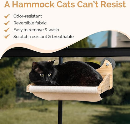 4-in-1 Window & Wall Mount Cat Wall Shelves – Hammock, Scratching Post & Perch | Fits up to 40 lbs | Space-Saving Pet Furniture for Windows, Glass & Drywall | Modern Wood Cat Shelf Set