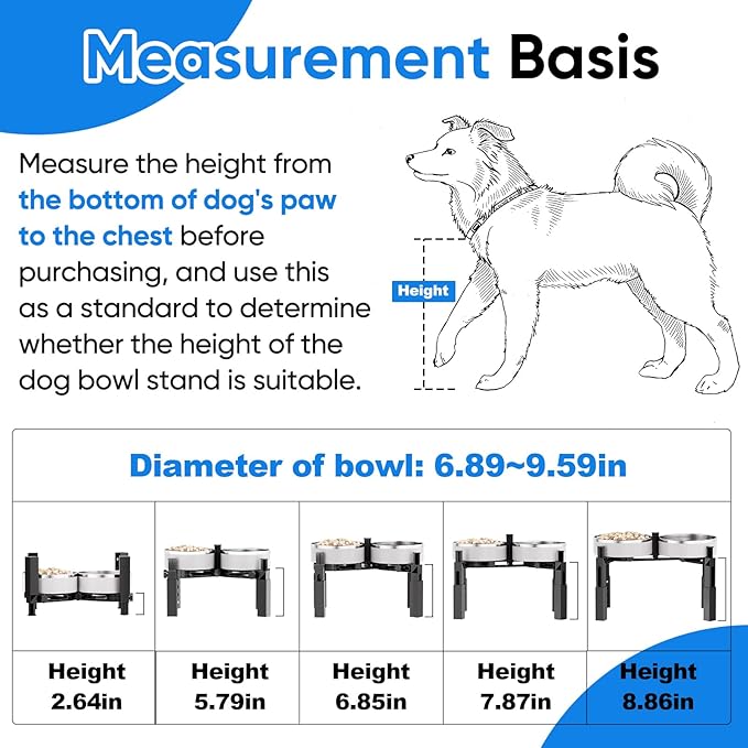 Aystkniet Dog Bowl Stand with Adjustable Height & Width, Anti-Slip Elevated Food Water Bowl Holder for Large Medium Small Dogs, Durable Raised Dog Feeder for Lifted Feeding, Only Stand Without Bowls
