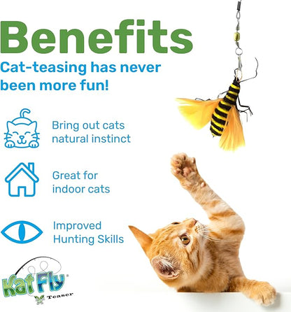 2 Inch Handmade Cat Toy Teaser Wand Refill Bees - 3 Pack Green, Red, and Yellow Natural Material Toys, Hunting Instinct Play, Interactive Exercise Attachment Set for Indoor Cats