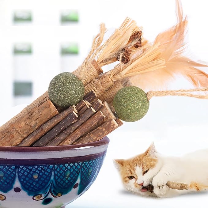 Kyouki Cat Toys Cat Chew Toys, Silvervine Sticks Catnip Rope Toys for Cats Teeth Cleaning, Kitten Dental Care, Kitty for Indoor Cats Increase Appetite,Enhances Oral & Dental Health (20 Pack)