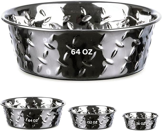 Palz&Co Stainless Steel Platinum Embossed Dog Bowl with Non Slip, No Spill Bottom - Food & Water Dish for Dog, Cat, Small Animals, Dishwasher Safe (Extra Large 64 oz)