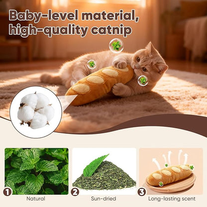 CiyvoLyeen Bread Catnip Toys, Cat Toy for Indoor Interactive Toys, Kitten Chew Bite Kick Toy Baguette Croissant Pretzel Toast Bun Cinnamon Roll Plush Catmint Pet Birthday Presents 6 Pack