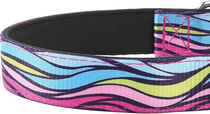 Reflective Dog Collar, Adjustable Soft Neoprene Padded Nylon Pet Collars with Buckle for Puppy and Small Dogs, Cats, Colorful Wave Pattern,M