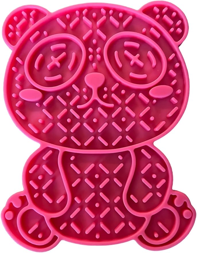 Silicone Panda Enrichment Lick Mat for Dogs & Cats with Suction Cups- Dog Slow Feeder Mat- Non Slip Slow Feeder Lick Mat- Calming Mat for Bath, Grooming, Nail Trim - (Pink)