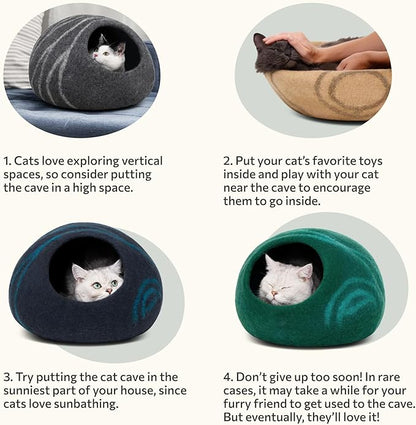 MEOWFIA Cat Cave – Premium Felt Cat Bed for Indoor Cats, Handmade Merino Wool (Dark Grey, Medium)
