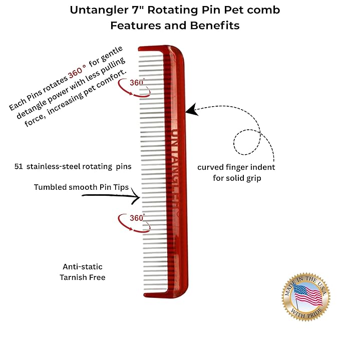 Pet comb for easy mat removal without causing pain to pets (7" Ferrari Red)