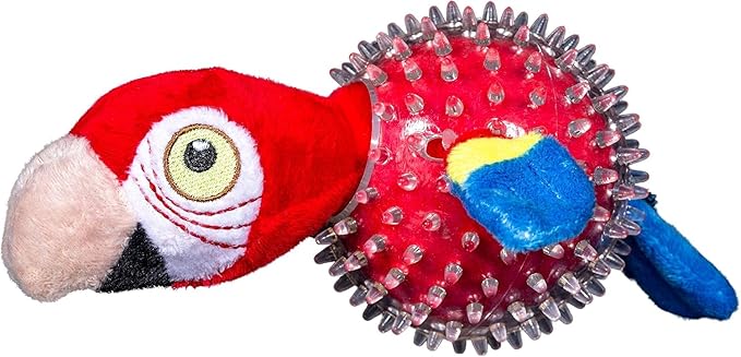 Spunky pup Parrot Spiky Ball Squeaker Dog Toy | Dog Balls with Rubber Spikes for Healthy Teeth and Gums | Plush Fetch and Play Toy | For Small Dogs
