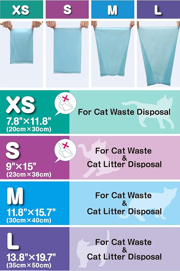 BOS Amazing Odor Sealing Cat Waste Disposal Bags - Durable, Unscented [Size: L, Color: light blue] (60 Count, Pack of 1) (60 Bags) ★NOT a litter box liner