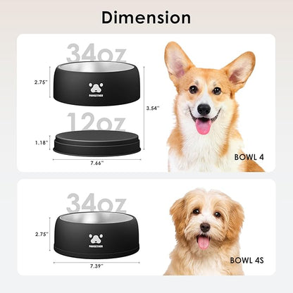 PAWGETHER® Stainless Steel Dog Bowls, Dog Food and Water Bowl Non-Slip Easy to Clean Dishwasher Safe for Puppy Small Medium Dogs Cats Black 34oz