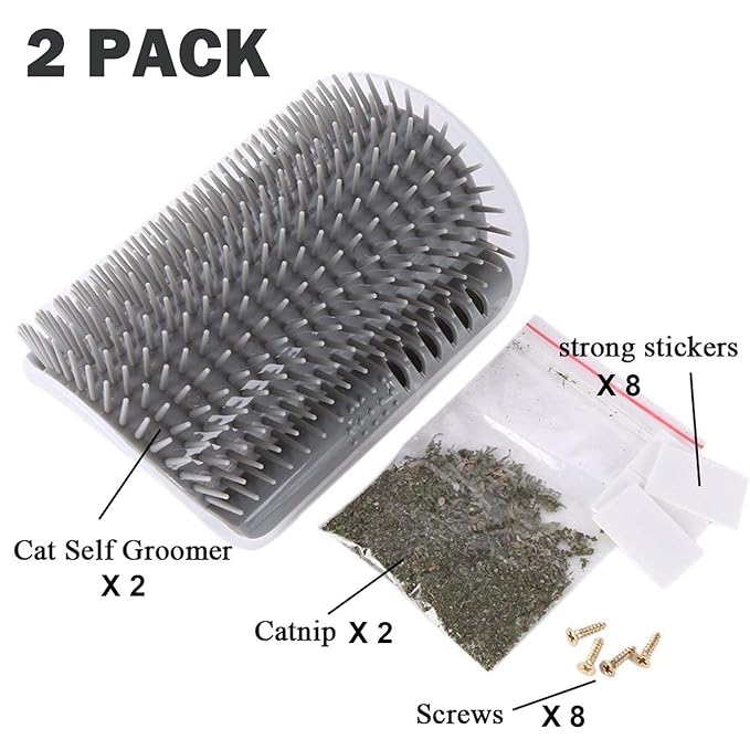 3.0 Softer Cat Self Groomer with Catnip, Dog Cat Corner Groomer,Wall Corner Scratcher Comb,Grooming Massage Brush, Perfect Scratch Massager Tool for Long & Short Fur Kitten/Puppy (4 Pack)