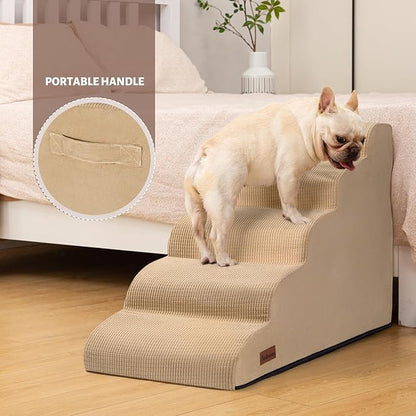 5-Step Dog Stairs and Ramp for High Bed, Non-Slip Sturdy Pet Steps for Small Dogs and Cats,22.2" H,Khaki