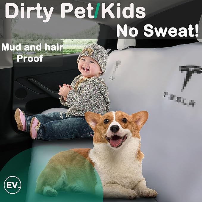 for Tesla Model Y Rear Seat Cover Dogs Protector Covers Kit Mats,Neoprene Waterproof,Sweat, Odors, Spills & Pets - Odor-Resistant,Easy to Clean Athletic Car Seat Protector