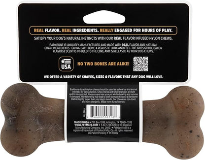 Pet Qwerks Original BarkBone Nylon Dog Bone Durable Dog Chew Toy for Aggressive Chewers - Bacon Flavor - 6.1", Made in USA