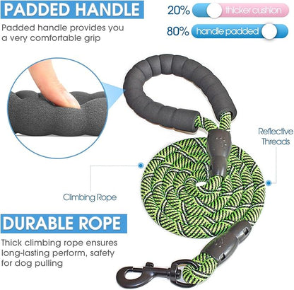 BAAPET 2/4/5/6 FT Dog Leash with Comfortable Padded Handle and Highly Reflective Threads for Small Medium and Large Dogs (5FT-1/2'', Black Green)