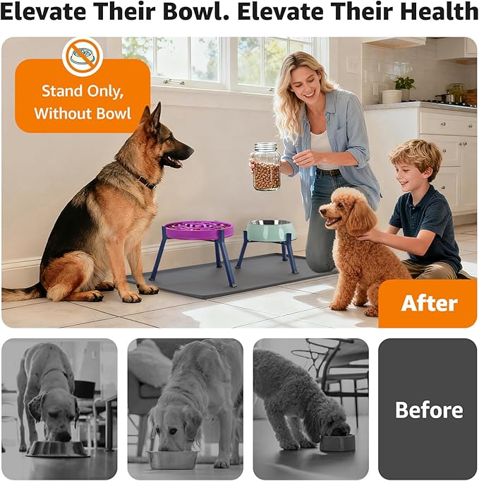 LOOBANI Raised Dog Bowl Stand: Adjustable Width Elevated Dog Bowl Stand Water Food Feeder for Adult, Seniors, Older, Arthritis Dogs, Fits for Bowls Width 5.9"-8.7" (Without Bowls) Deep Blue Medium