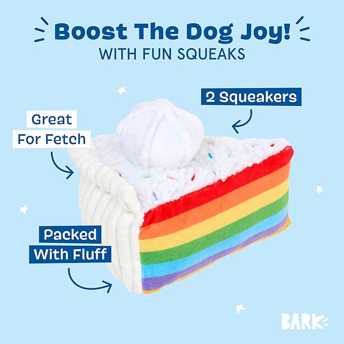 Barkbox Peace of Cake Dog Toy – Birthday Plush Squeaky Toy for Dogs – Fluff-Filled Slice of Fun with Dual Squeakers – Interactive Fetch & Play Toy for Small Dogs