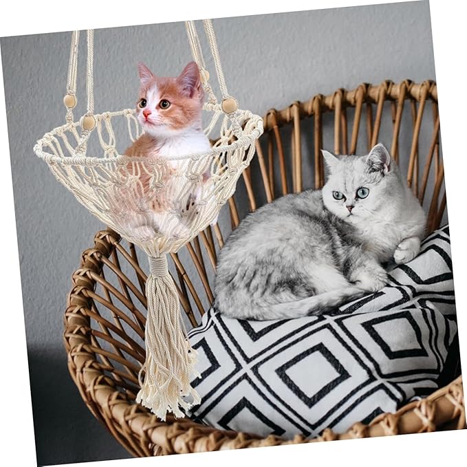 Cat Hammock Bed 40cm Bohemian Woven Hanging Nest Wear-Resistant Pet Hammock for Indoor Cats and Kittens to 30lbs