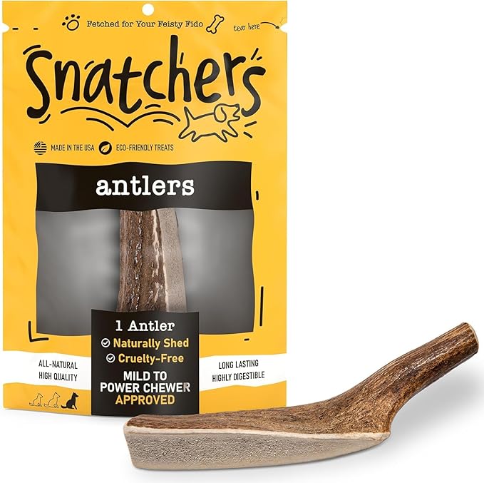 Snatchers Split Elk Antlers for Dogs – Long Lasting Dog Chews and Dog Toys for Aggressive Chewers, Naturally Shed Deer Antlers for Dogs Processed in The USA, No Additives (Jumbo, 9-13", 1 Count)