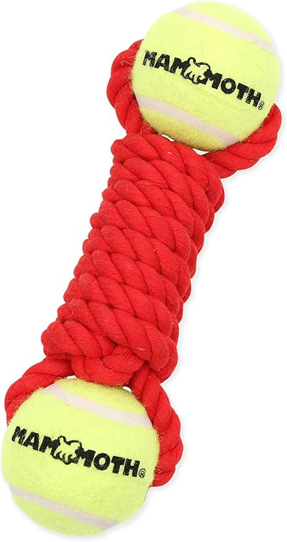 Mammoth Flossy Chews Twister Rope Toy with Tennis Balls Premium Cotton-Poly Tug Toy for Dogs Interactive Dog Tug Toy Rope Dog Toy with Tennis Balls for Small to Medium Dogs Medium 9" - Assorted Colors