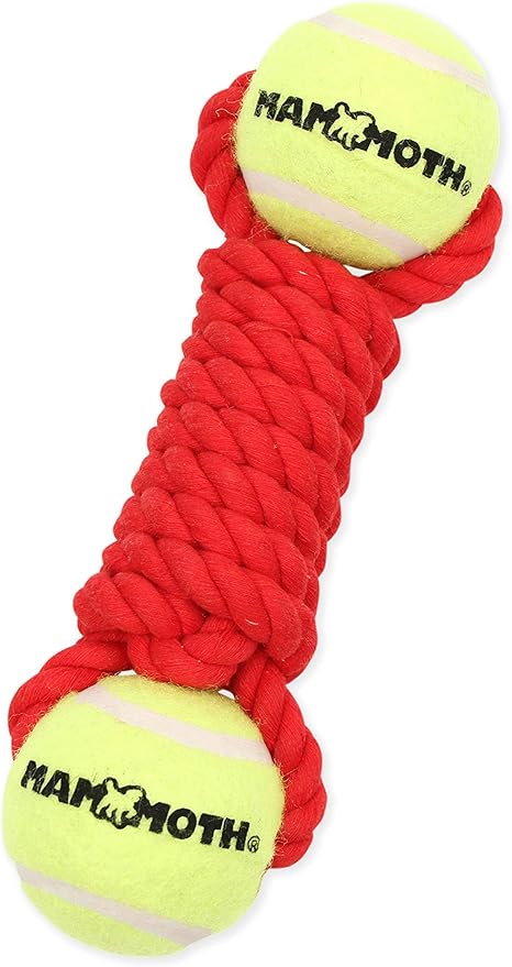 Mammoth Flossy Chews Twister Rope Toy with Tennis Balls Premium Cotton-Poly Tug Toy for Dogs Interactive Dog Tug Toy Rope Dog Toy with Tennis Balls for Small to Medium Dogs Medium 9" - Assorted Colors