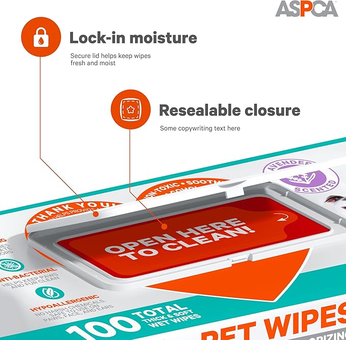 ASPCA Grooming Wipes Hypoallergenic for Dogs & Cats of All Ages, Cleansing & Deodorizing - Lavender Scented - 100pk