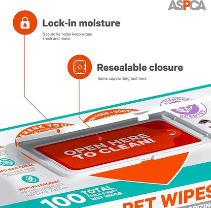 ASPCA Grooming Wipes Hypoallergenic for Dogs & Cats of All Ages, Cleansing & Deodorizing - Lavender Scented - 100pk