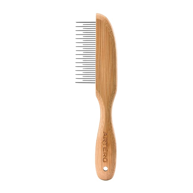 ARTERO Double Swivel Pin Comb - Dog Grooming Comb - Bamboo & Steel - Brown - For Dog Owners