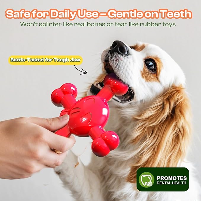 Dog Toys for Small Dogs, Skull-Shaped Small Dog Toys for Puppies, Durable Natural Rubber Puppy Chew Toys with Bacon&Milk Flavor, Indestructible Dog Toy, Red